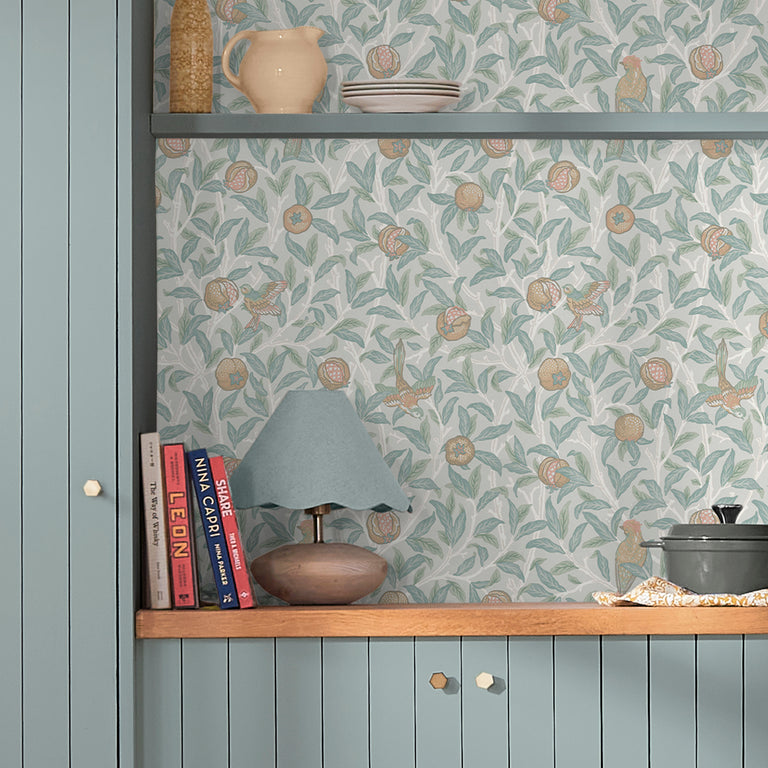 William Morris Wallpaper Bird and Pomegranate Duck Egg