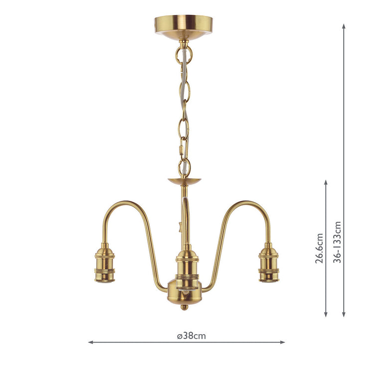 3 Light Suspension Natural Brass - Pendant Fitting | Lighting Collection