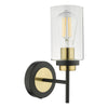 Abel Wall Light Satin Black & Gold with clear glass shade