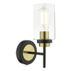 Abel Wall Light Satin Black & Gold with switched on light
