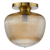 Abrielle Flush Brushed Bronze  with amber ribbed glass shade