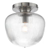 Abrielle Flush Light Brushed Nickel with a clear ribbed glass shade