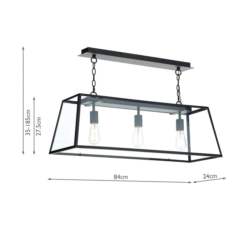 Academy 3 Light Bar Pendant Matt Black - Ceiling Bar Lighting Collection