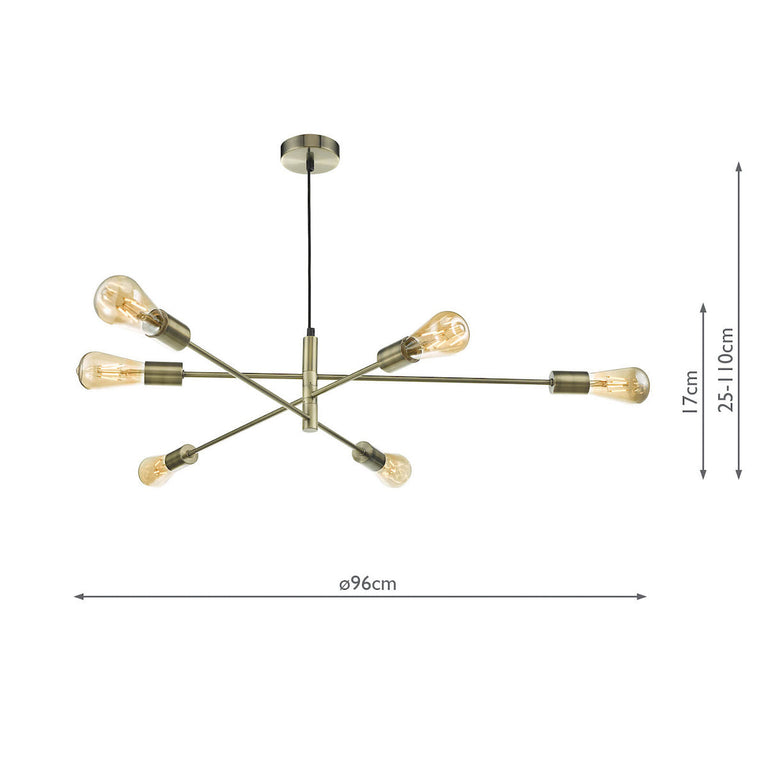 Alana 6 Light Pendant Antique Brass - Antique Brass Ceiling Fitting