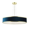 Alvaro 6 Light Pendant Brass/Blue Shade picture with switched on light