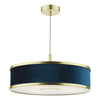 Alvaro 3 Light Pendant Brushed Brass/Blue Shade with switched on light
