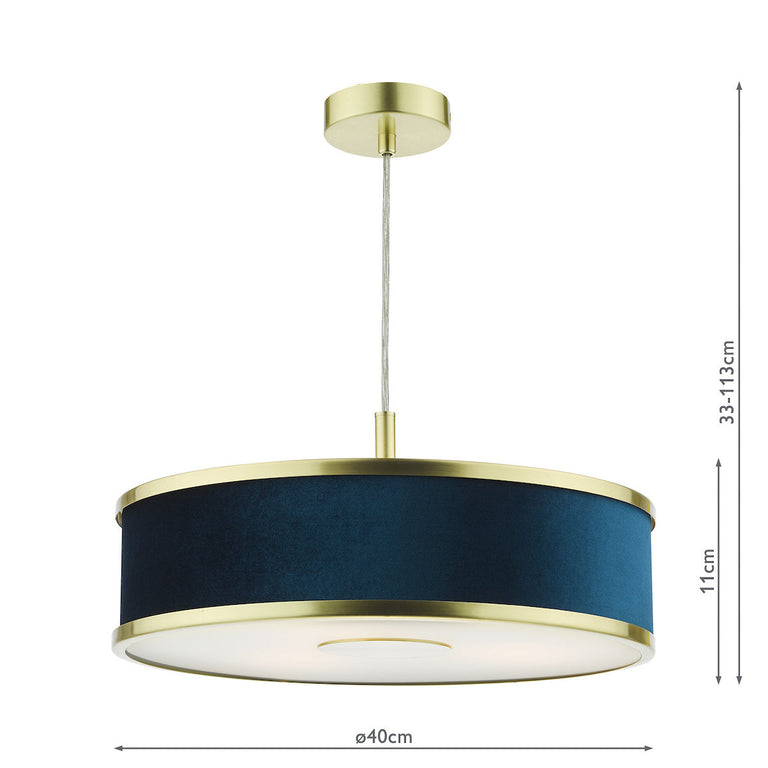 Alvaro 3 Light Pendant Brushed Brass/Blue Shade - Ceiling Pendant