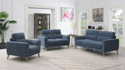 Anderson 2 Seater Sofa Blue life style photo with armchair and 3-seater sofa