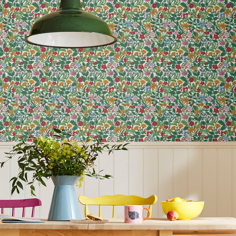 Joules Arts and Crafts Floral Wallpaper Rainbow - Stylish Home Decor