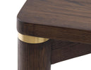Arun Extension Dining Table 95x180 cm close view picture of table's round angles and wooden legs with brass ring on the top