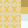 Nice wallpaper in a mustard tone with a silver geometric pattern.

