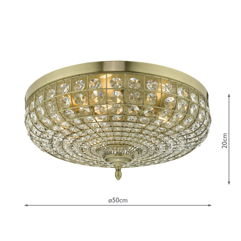 Asmara 5 Light Flush Antique Brass Crystal - Elegant Lighting Collection