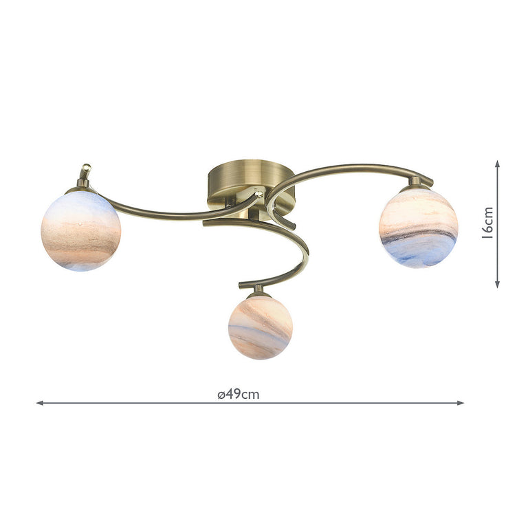 Atiya 3 Light Semi Flush Antique Brass - Elegant Ceiling Lighting