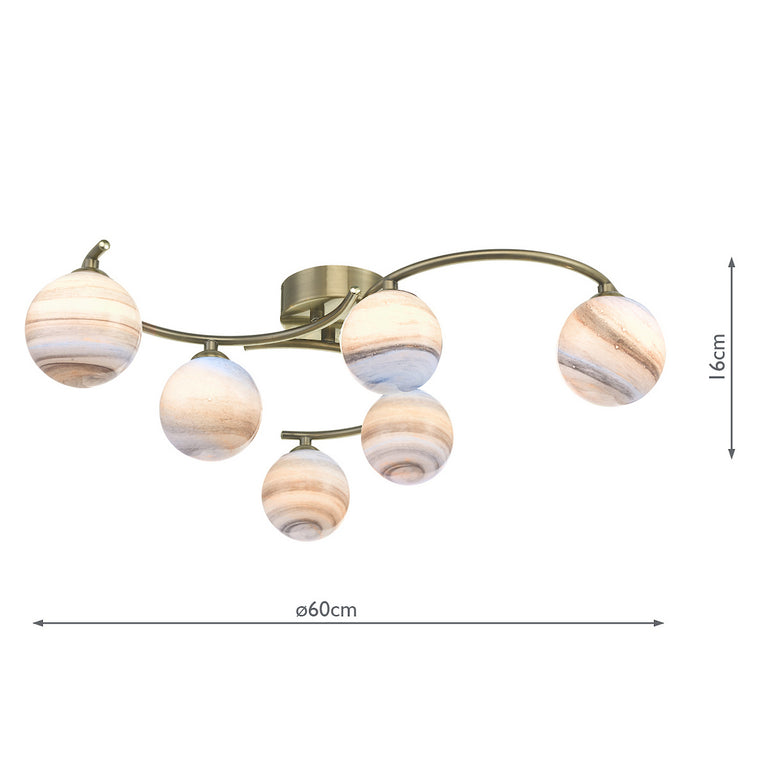Atiya 6 Light Semi Flush Antique Brass - Ceiling Lighting Collection