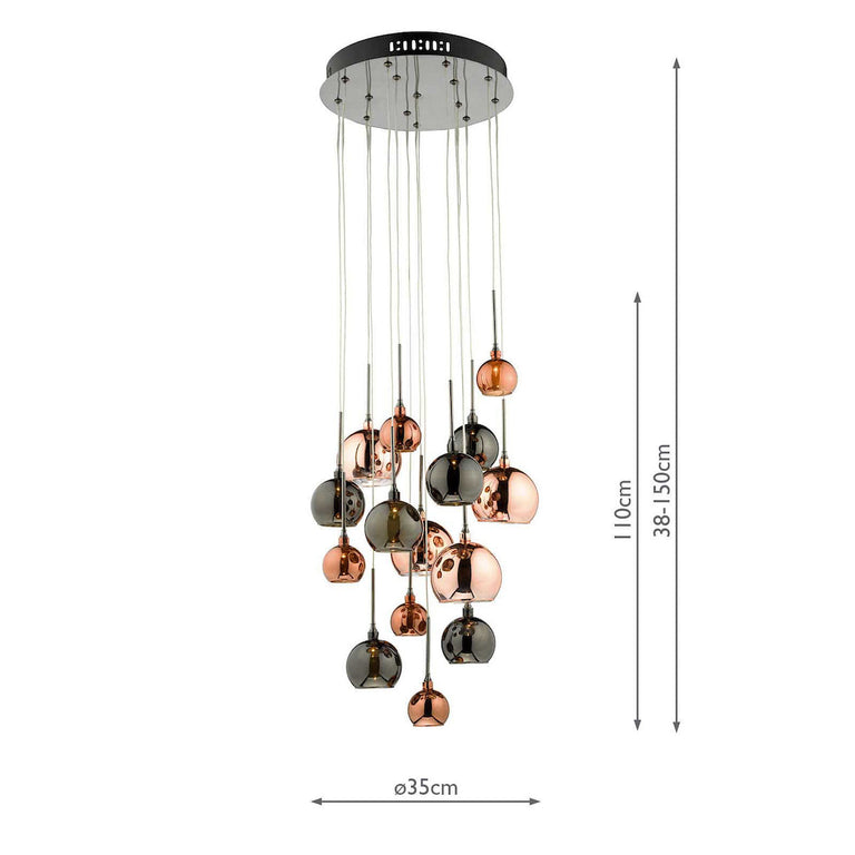Aurelia 15lt Cluster Pendant Black Chrome - Glass Lighting Collection