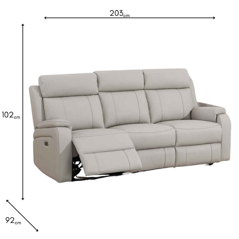 Banbury 3 Seater Sofa Recliner Light Grey - Modern Leather Sofa