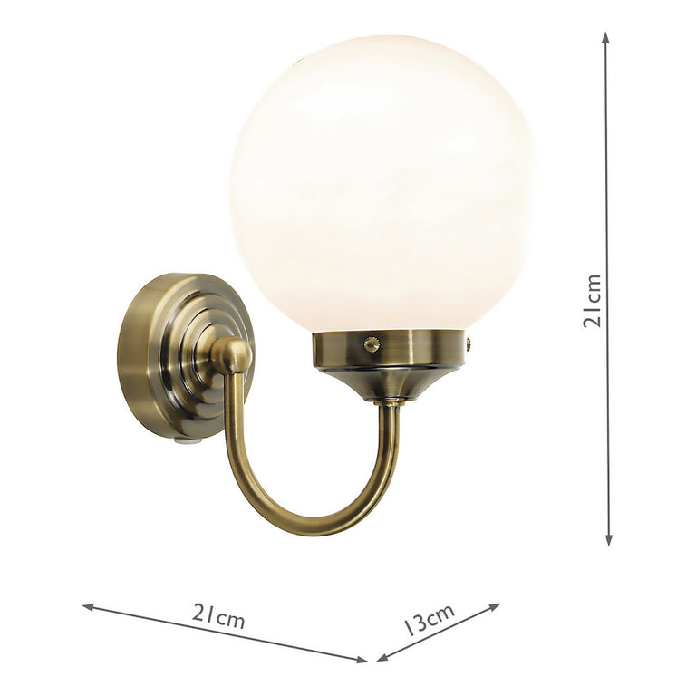 Barclay Bathroom Wall Light Antique Brass Opal Glass IP44 - Wall Light