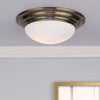 Barclay Bathroom Flush Antique Brass Opal Glass Small IP44 close view picture on the ceiling