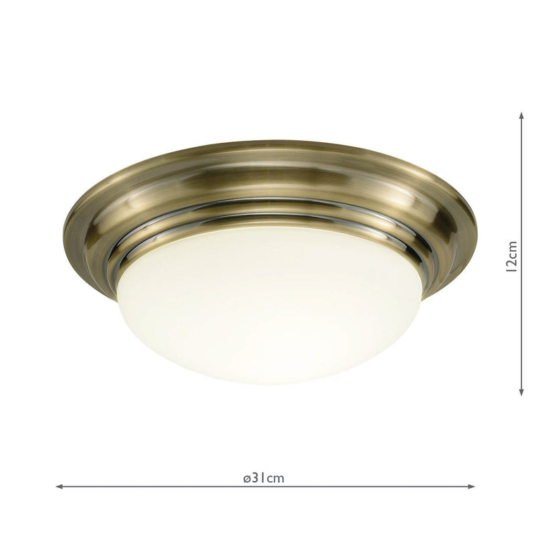 Barclay Bathroom Flush Antique Brass Opal Glass Small IP44 - Home Lighting