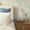 Belgravia Giovanna Trail Wallpaper Blue and Cream bedroom design view