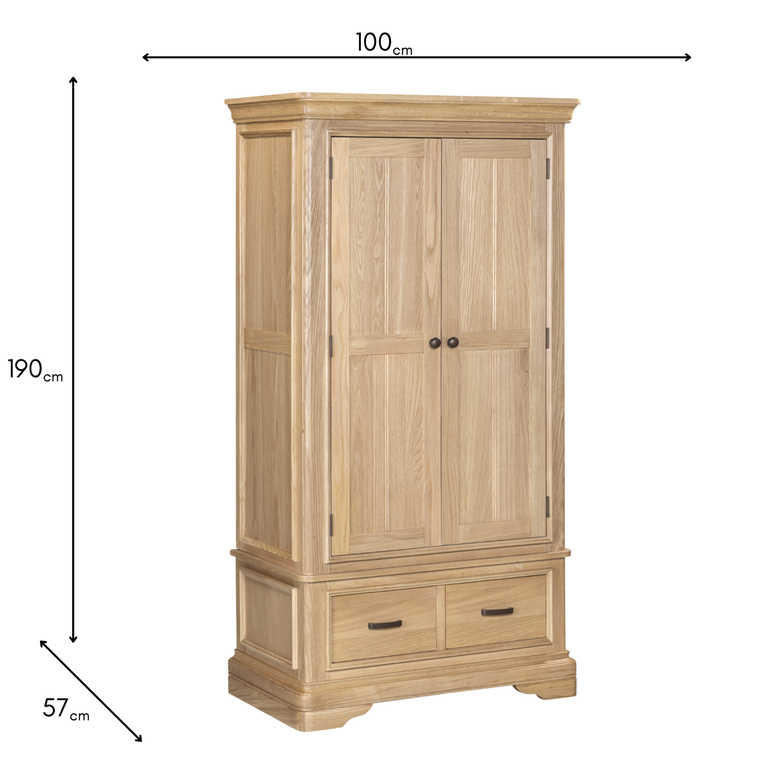 Bergen 2 Door 2 Drawer Wardrobe - Wooden Wardrobe in Light Oak