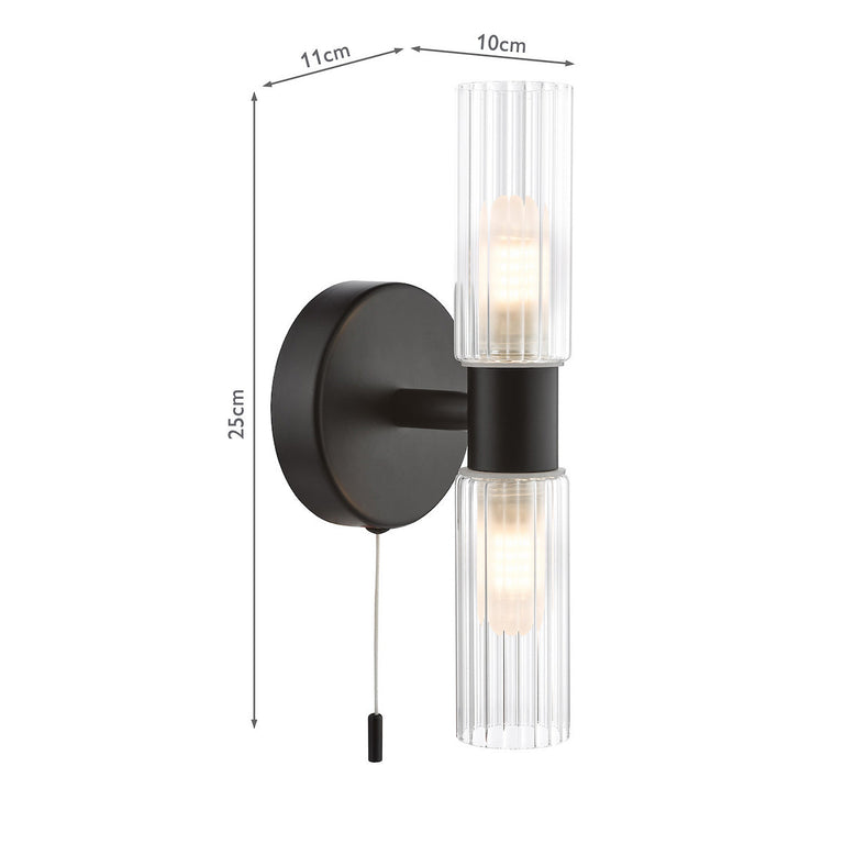 Bolton 2 Light Bathroom Wall Light Matt Black IP44 - Home Lighting