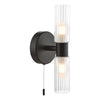 Bolton 2 Light Bathroom Wall Light Matt Black IP44 woth a pull cord switch