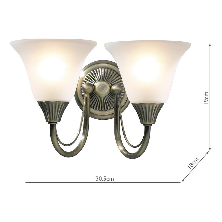 Boston 2 Light Wall Light Antique Brass - 2 Light Wall Lamp Collection
