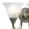 Boston 2 Light Wall Light Antique Brass close view picture of th flared glass shade