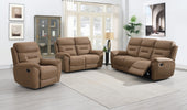 Canterbury 2 Seater Sofa Recliner Sand life style photo with armchair and 3 seater sofa