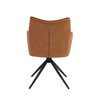 Comfortable dining room chairs with black metal legs.

