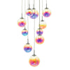 Cesario 12 Light Cluster Pendant Polished Chrome Iridised Glass LED close view picture of the iridised glass shades with integrated LED lights
