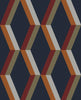 "Geometric wallpaper design with Cirque Nuit's unique navy and burnt orange tones."

