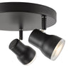 Clint 3 Light Bathroom Plate Spotlight Matt Black IP44 close view picture of the adjustable heads
 