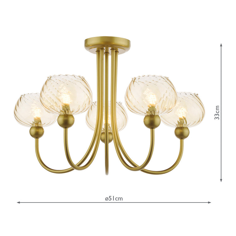 Cognac 5 Light Semi-Flush Satin Gold - Ceiling Lights