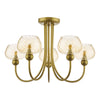 Cognac 5 Light Semi-Flush Satin Gold and Champagne Ribbed Glass picture on the white background
 