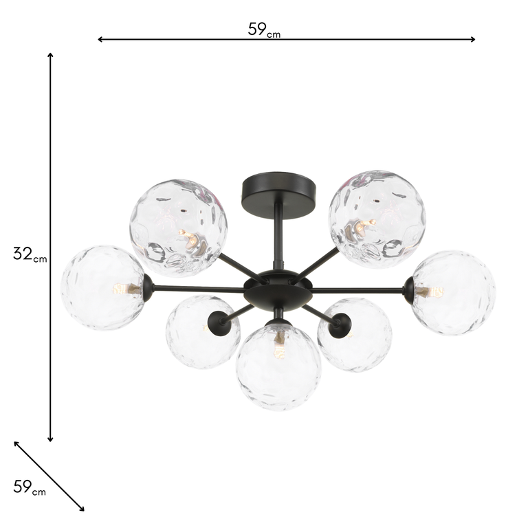 Cohen 7 Light Pendant Black/Clear Dimpled Glass - Lighting