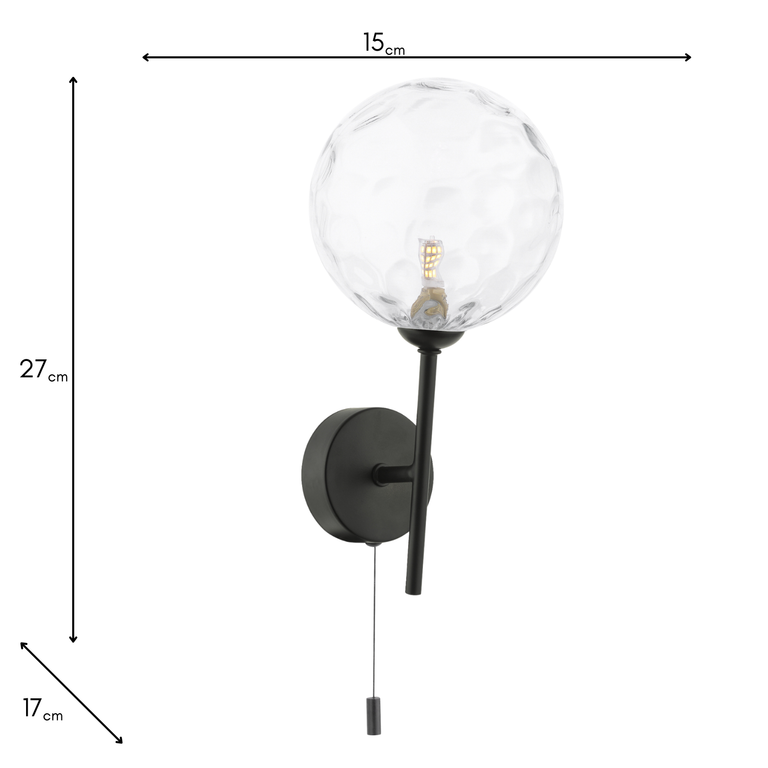 Cohen Wall Light Black With Clear Dimpled Glass - Home Lighting Collection