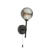 Cohen Wall Light Black With Smoked Glass picture with switched on light on the white  background