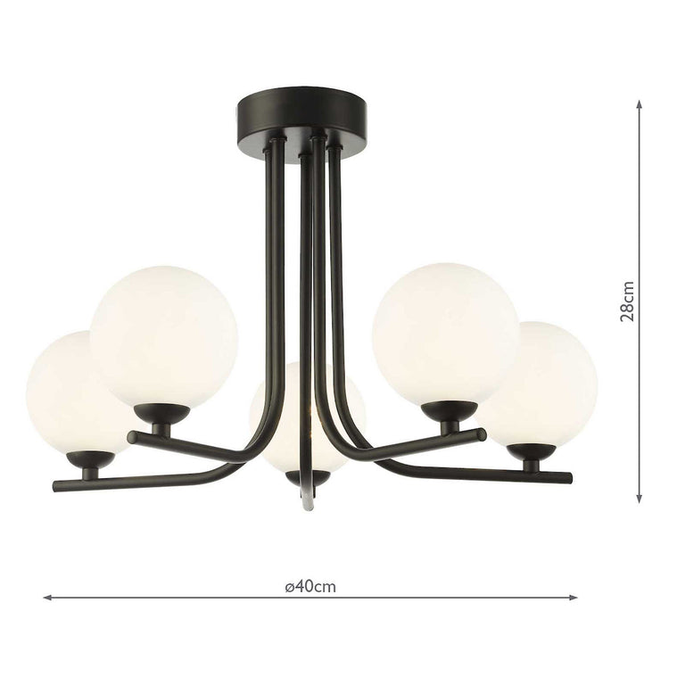 Cradle 5 Light Semi-Flush Black/Opal Glass - Ceiling Lighting Collection