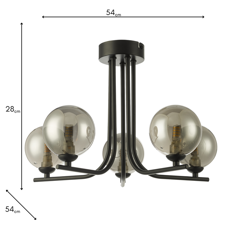Cradle 5 Light Semi-Flush Black/Smoked Glass - Stylish Ceiling Lights