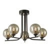 Cradle 5 Light Semi Flush Matt Black With Smoked Glass picture with switched on light
