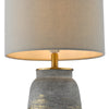 Creon Ceramic Table Lamp Grey with antique gold hardware and linen shade