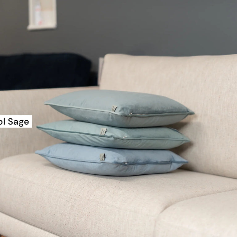 Cushion F+H Velvet Plain Cool Sage 45x45cm - Elegant Home Decor
