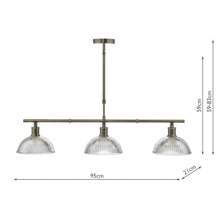Dara 3 Light Bar Pendant Antique Brass - Ceiling Light with Prismatic Glass