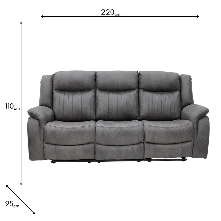 Darlington 3 Seater Sofa Recliner Grey - Fabric Recliner Sofa