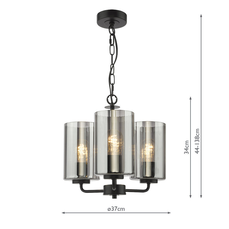 Daylin 3 Light Pendant Black/Smoked Glass – Ceiling Lighting