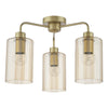 Daylin 3 Light Semi-Flush Satin Gold and Amber Ribbed Glass modern ceiling fitting