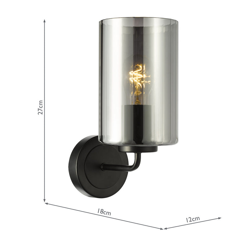 Daylin Wall Light  Satin Black/Smoked Ribbed Glass - Lighting Home Decor