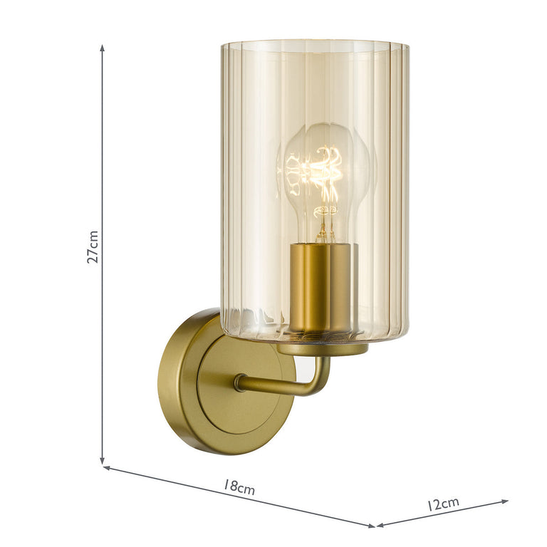 Daylin Wall Light Satin Gold/Amber Ribbed Glass - Wall Fitting Lighting